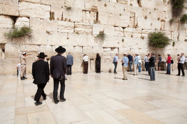 Jewish Offer Prayers at the Western (Wailing) Wall Kotel-Plaza-Hasidic