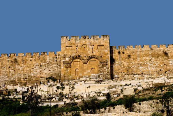The Golden Gate in the walls around the old city of Jerusalem. Golden Gate-Old City-Jerusalem