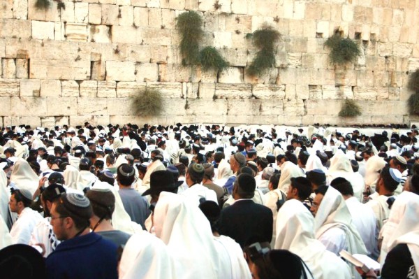 Jewish men receive the Priestly Blessing at the Western Wall Western Wall-Birkat Kohanim