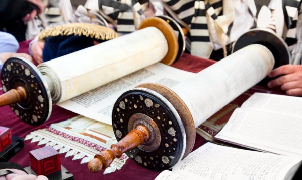 The Torah contains the first five books of the Hebrew Bible: Bereshit (Genesis), Shemot (Exodus), Vayikra (Leviticus), Bamidbar (Numbers), and Devarim (Deuteronomy) Torah scroll-Kotel-Bereshit-Shemot-Vayikra-Bamidbar-Devarim