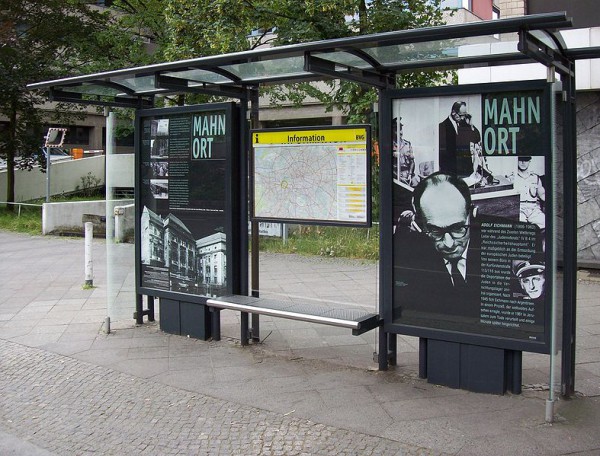This bus stop in Germany, featuring Eichmann's photo, is a Holocaust memorial Eichmannreferat_BusStop