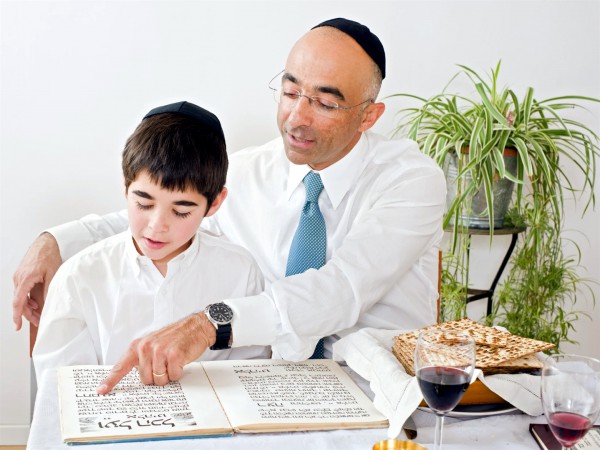 Father teaching his son father-son-Haggadah-Passover-Seder