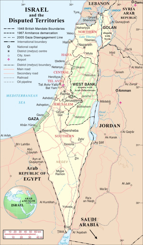 Israel and the Disputed Territories map Israel and the Disputed Territories map