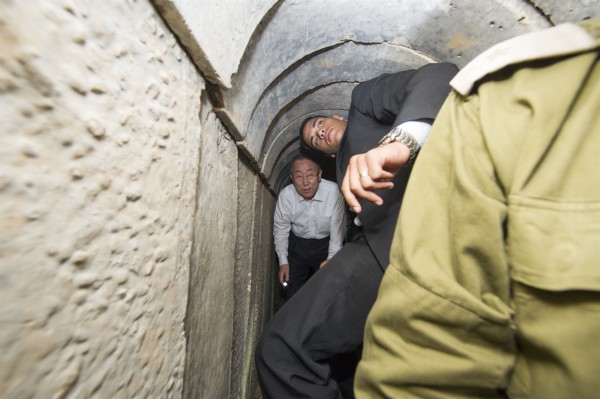 Ban Ki-Moon Examines Gaza Terrorist Tunnel Palestinian terrorism-tunnel-Moon-IDF_Kibbutz Ein Hashlosha