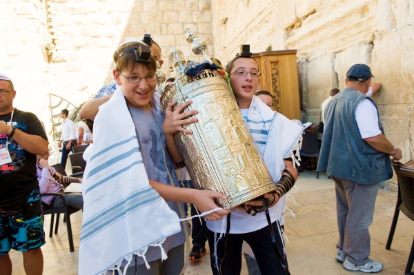 Two-Bar-Mitzvah-Boys-Carry-the-Torah-at-the-Western-Wall Torah tik, Bar Mitzvah
