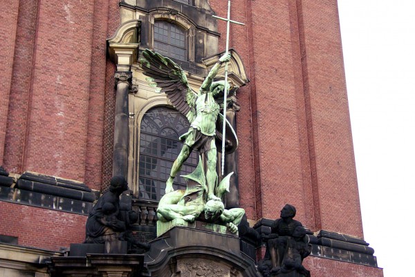 A sculpture of an angel warring with a demon at a church in Hamburg, Germany. (Photo by Alvaro Guzman) A sculpture of an angel warring with a demon at a church in Hamburg, Germany. (Photo by Alvaro Guzman)