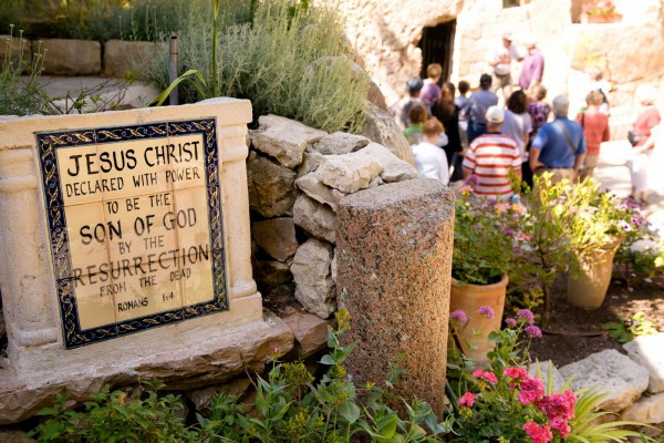 Pilgrims visit the Garden Tomb in Jerusalem. Many believe this is the garden and sepulcher of Joseph of Arimathea, and therefore a possible site of the resurrection of Yeshua. (Israel Tourism photo)