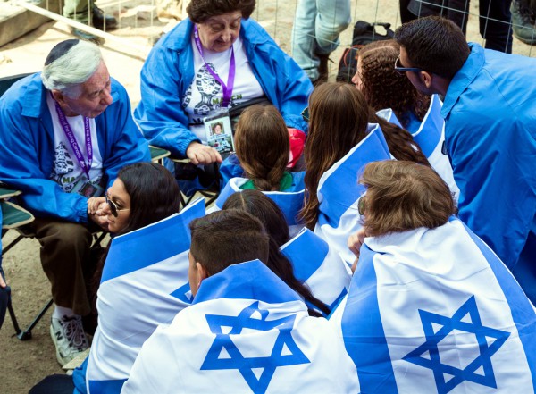 Teens wrapped in Israeli flags at the Auschwitz extermination camp listen to the testimony of Holocaust survivors. Teens wrapped in Israeli flags at the Auschwitz extermination camp listen to the testimony of Holocaust survivors.