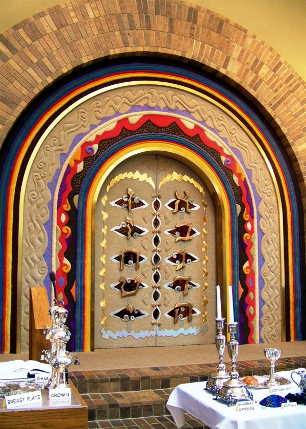 This elaborately decorated Aron HaKoshesh (Torah ark) houses and protects the Torah scrolls. This elaborately decorated Aron HaKoshesh (Torah ark) houses and protects the Torah scrolls.