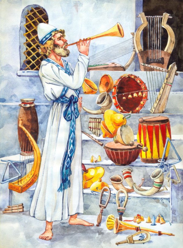 Watercolor sketch of series "Characters of Palestine". Leviticus illustration of Kohen-music-worship-praise