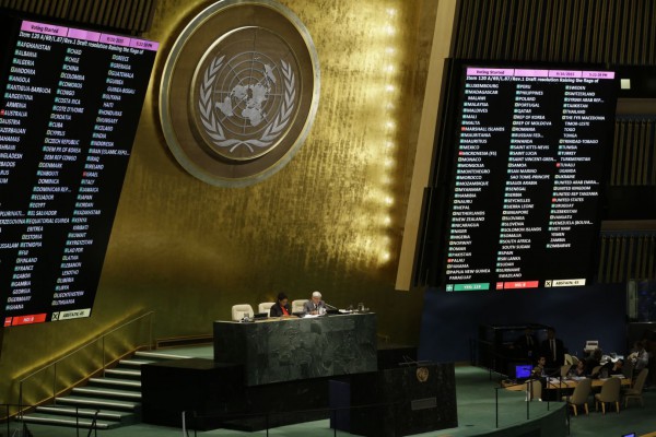The General Assembly adopted a resolution deciding that the flags of non-member observer States at the United Nations maintaining permanent observer missions at Headquarters shall be raised at Headquarters and United Nations offices following the flags of the States Members of the United Nations. Palestinian flag-United Nations
